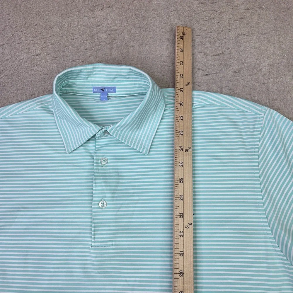GenTeal Mens Performance Polo Shirt Mint Green White Striped Short Sleeve Size L